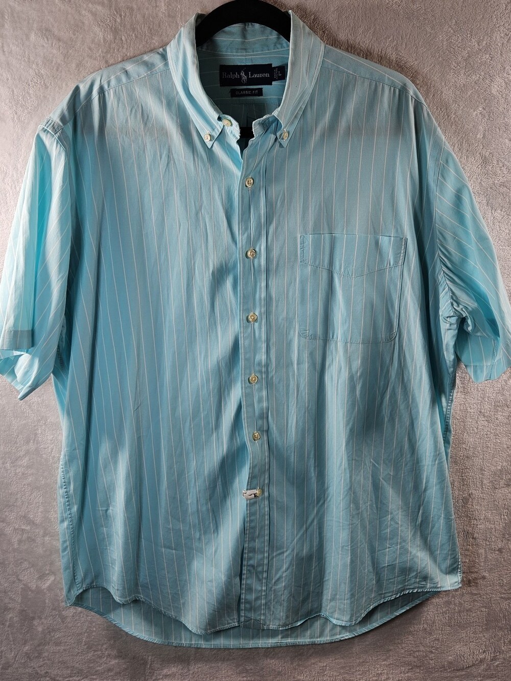VTG Ralph Lauren Button Up Shirt Mens Large (Fits 2XL) Aqua Striped SS Vacation
